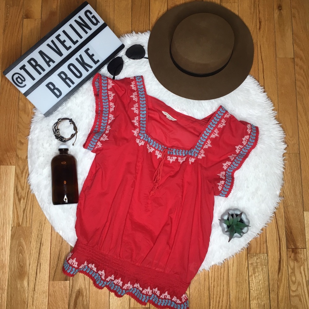 🦅 American Eagle Embroidered Boho Blouse